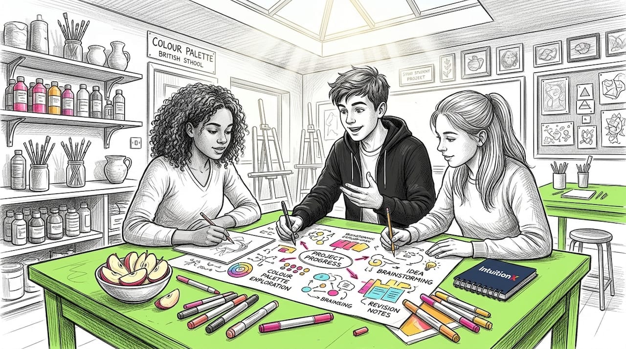 Students collaborating around a table