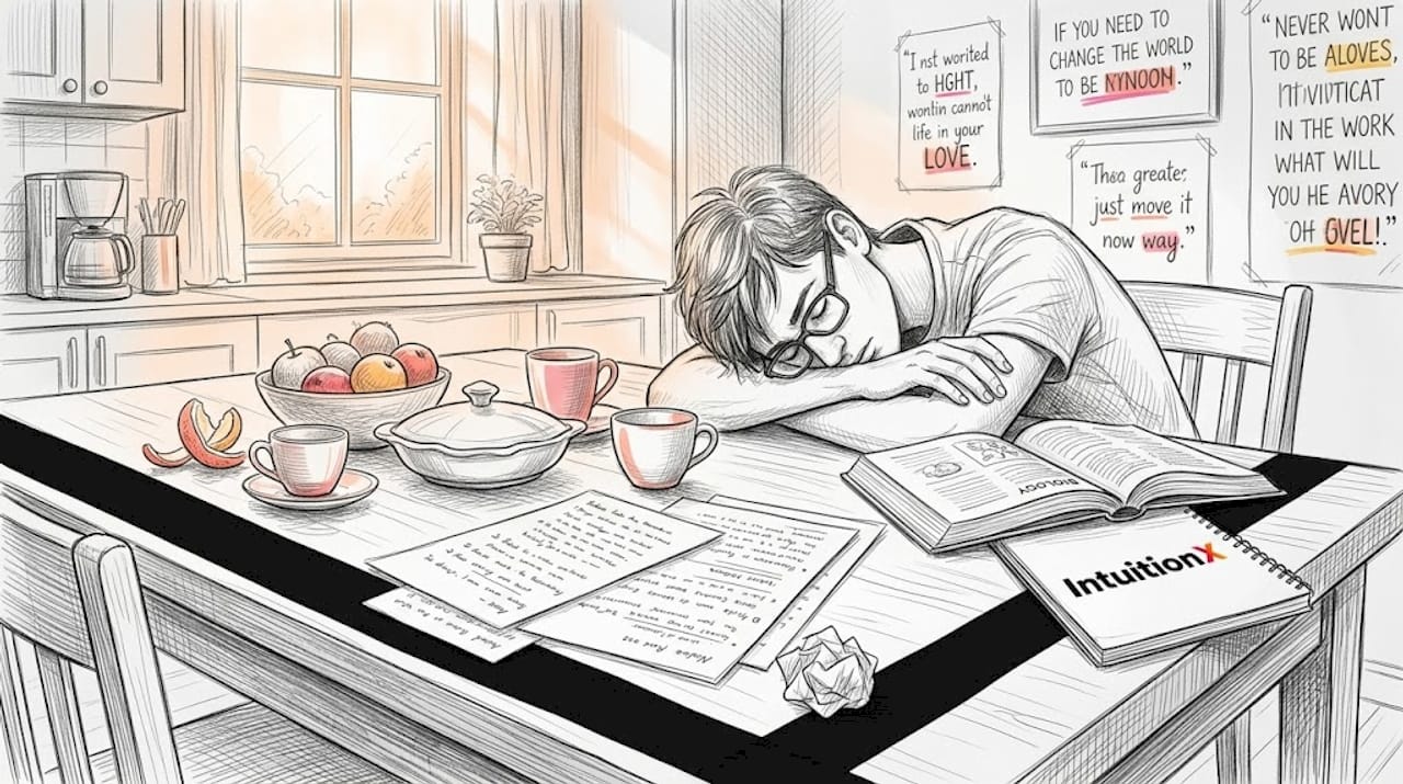 Tired student at desk after late-night cramming