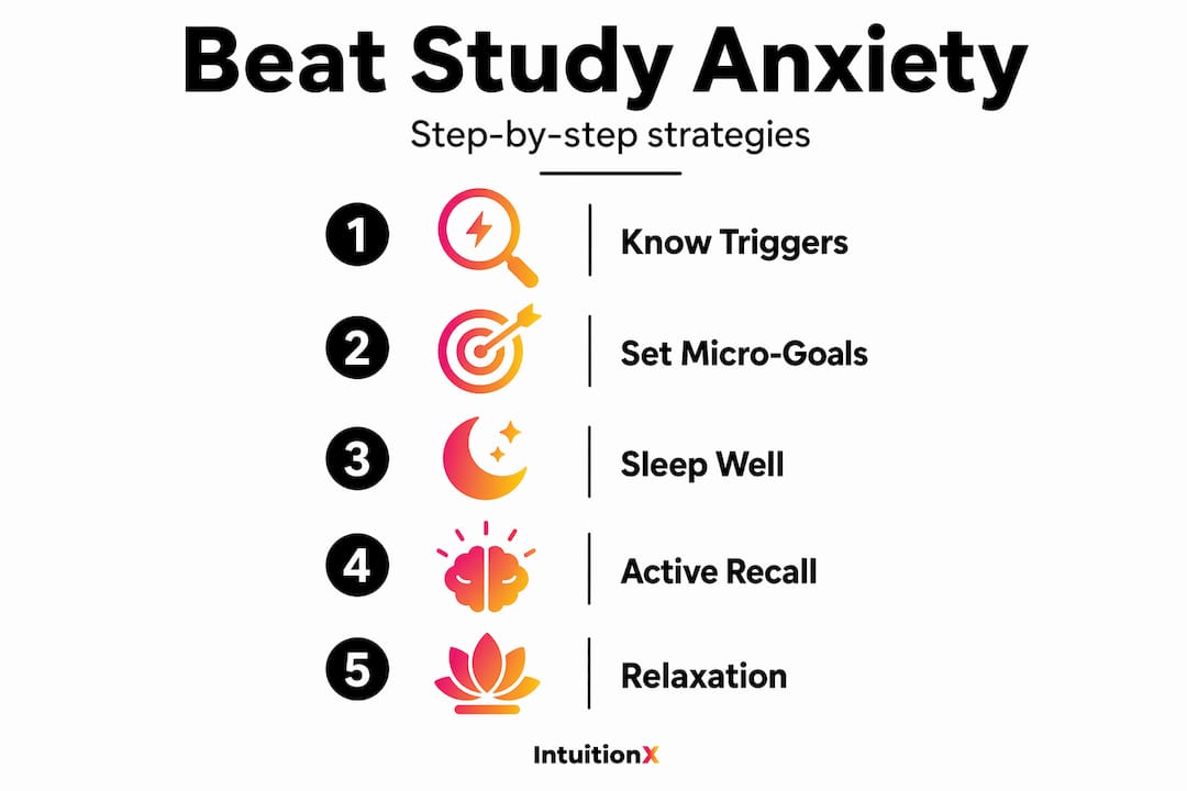 Infographic with steps to beat study anxiety