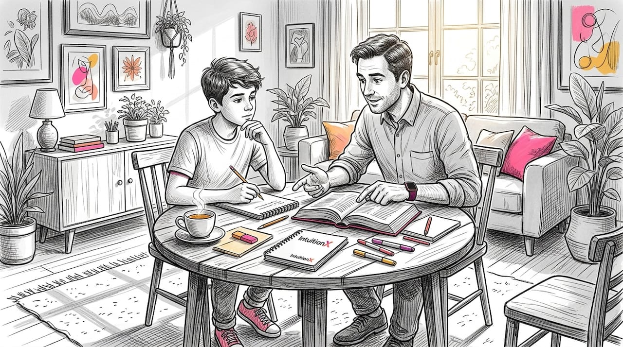Parent and teen in Socratic humanities tutoring session