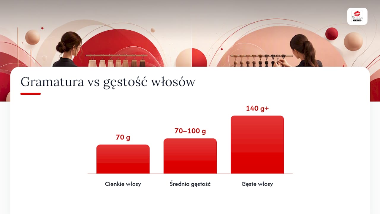 Schemat porównujący wagę doczepów do gęstości włosów