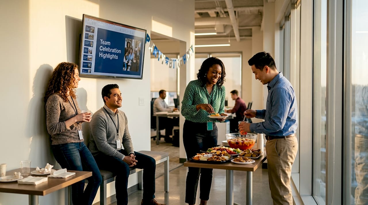 Coworkers enjoying inclusive office party