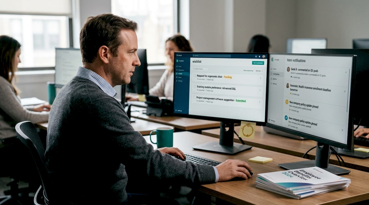 Employee reviewing HR wishlist platform