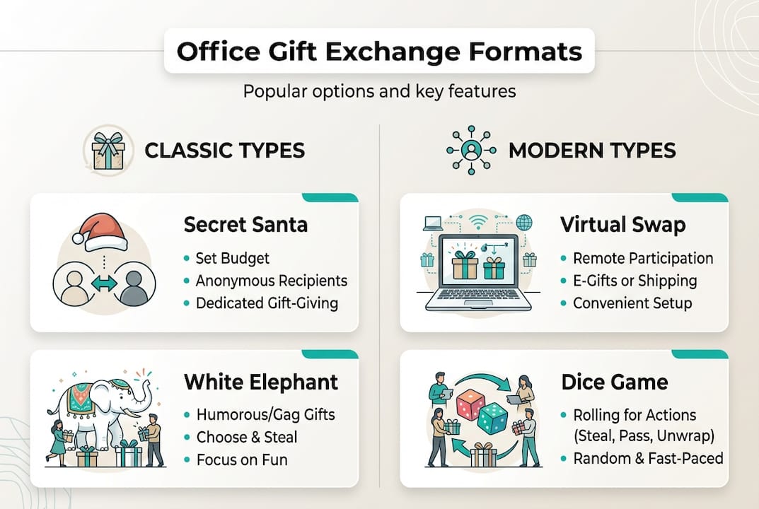 Infographic showing workplace gift exchange types