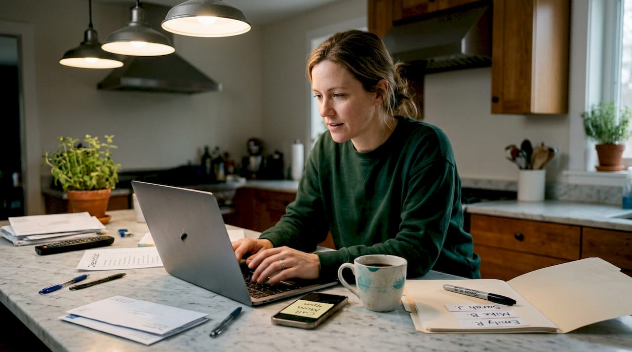 Woman organizing Secret Santa at kitchen
