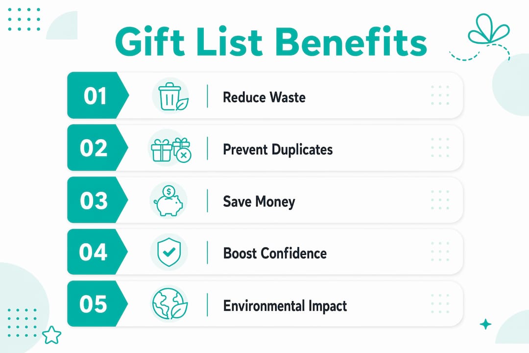 Infographic illustrating key benefits of managing gift lists