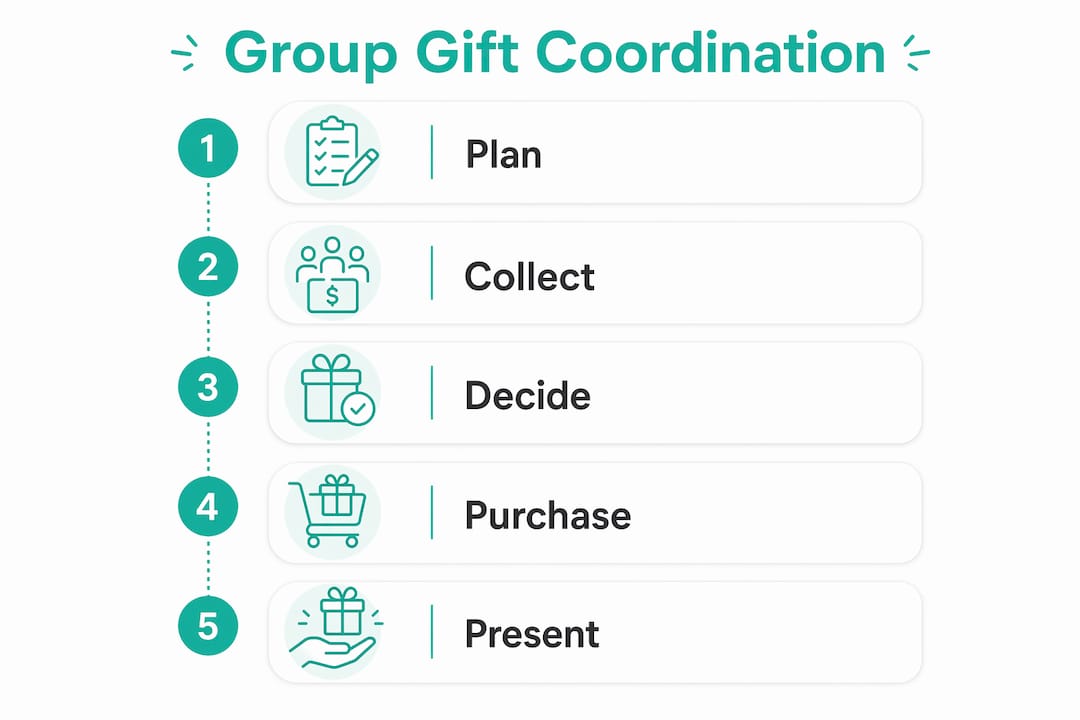 Infographic illustrating steps to coordinate group gifts