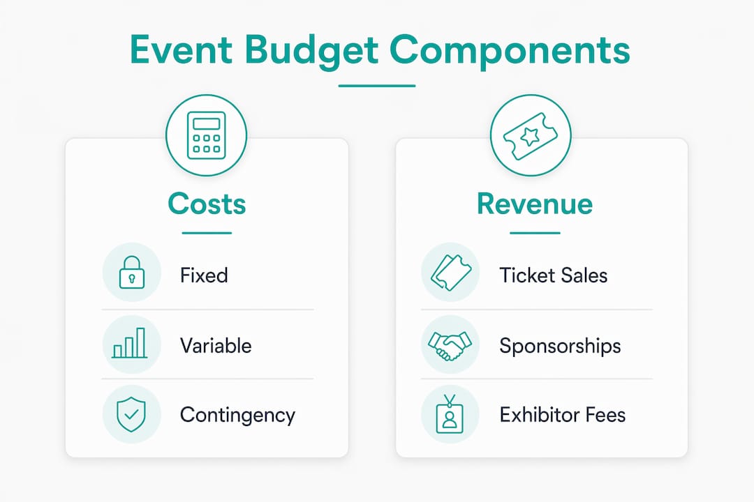 Infographic showing event budget cost and revenue categories