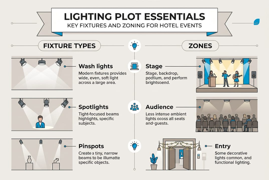 Infographic summarizing hotel stage lighting basics