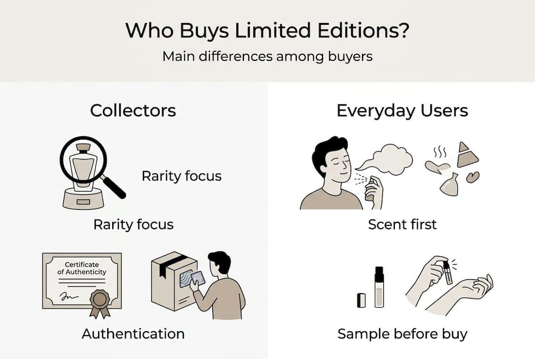 Infographic contrasting collectors and everyday fragrance buyers