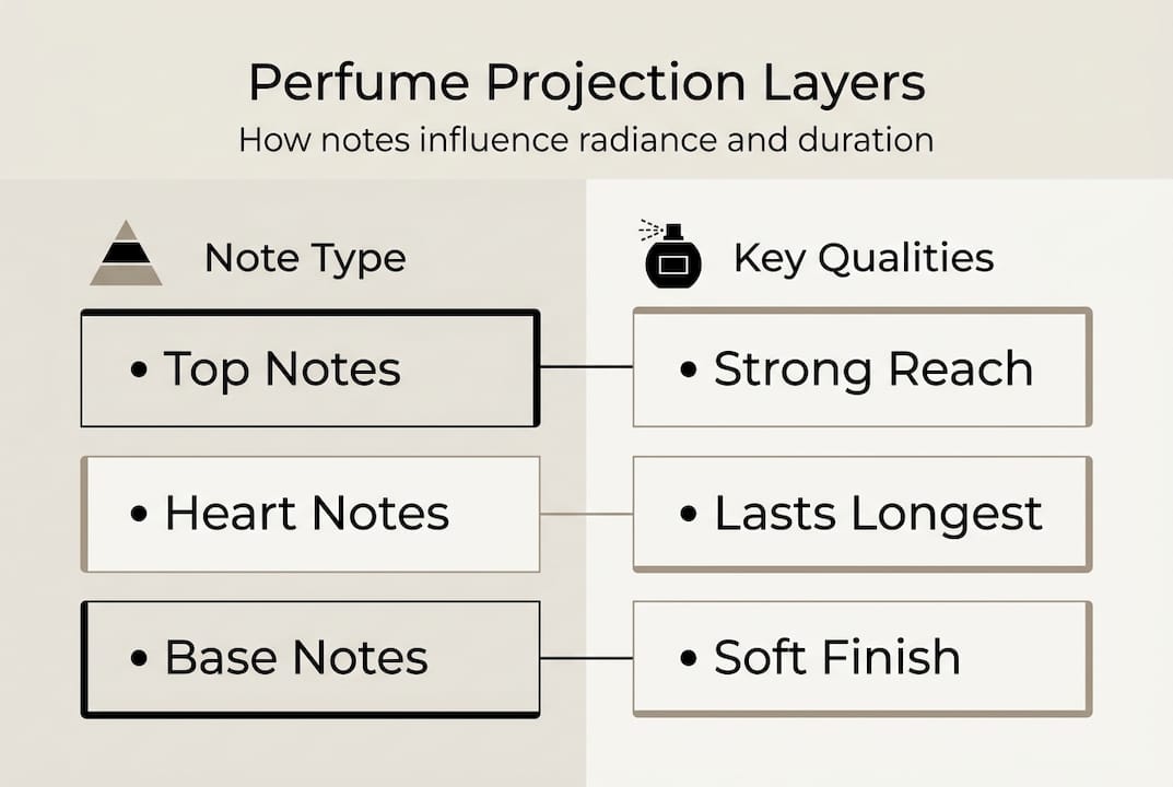 Infographic showing perfume projection note layers