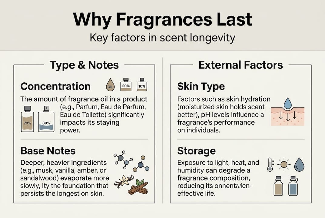 Infographic showing factors in fragrance longevity