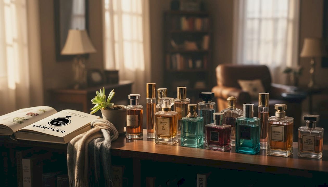 Eclectic niche perfume bottles on shelf