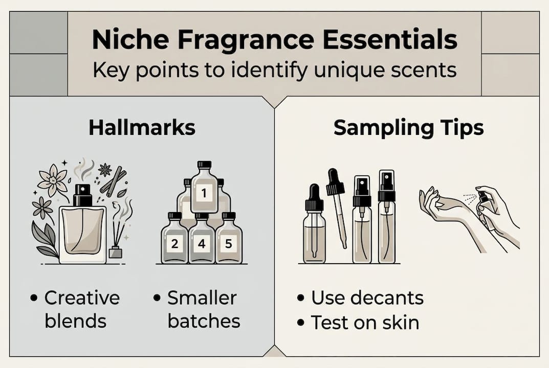 Infographic showing niche fragrance essentials and tips