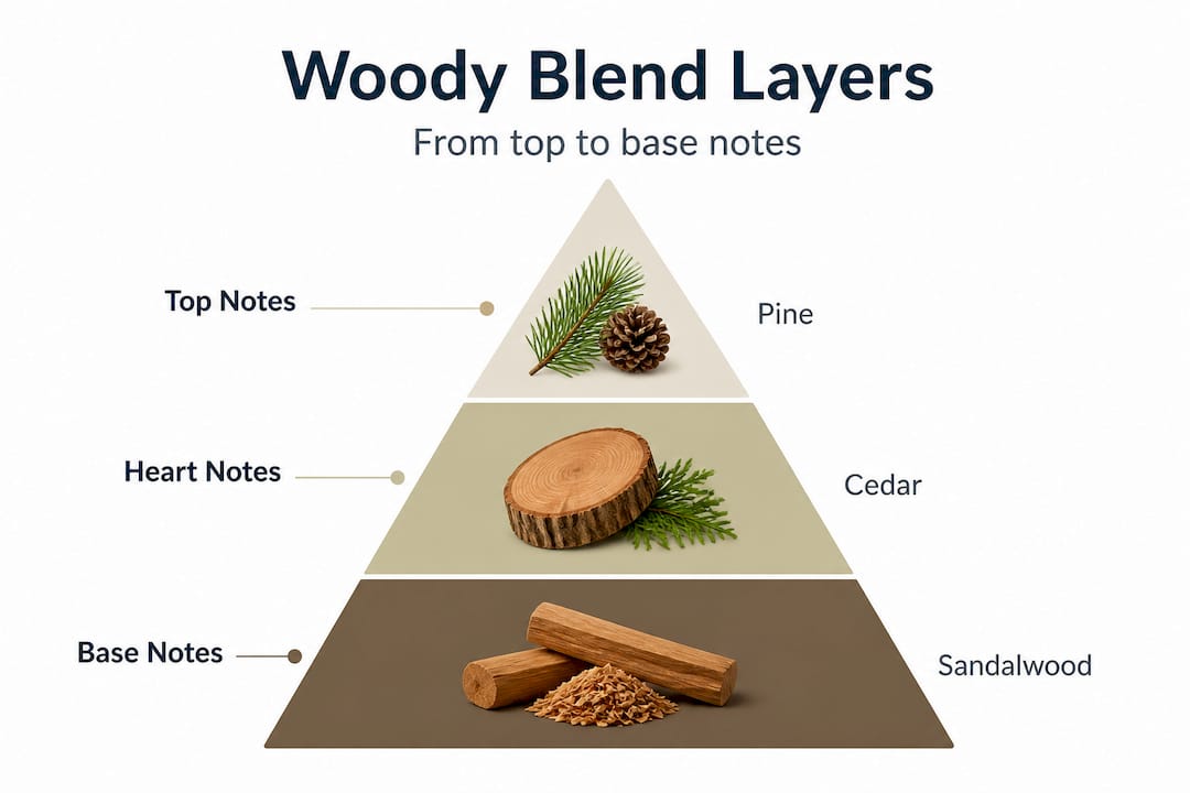 Infographic showing woody blend pyramid layering