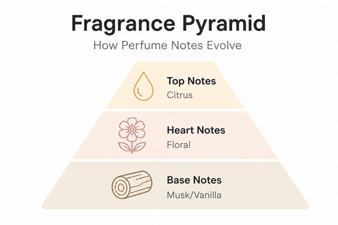 Infographic showing fragrance pyramid layers