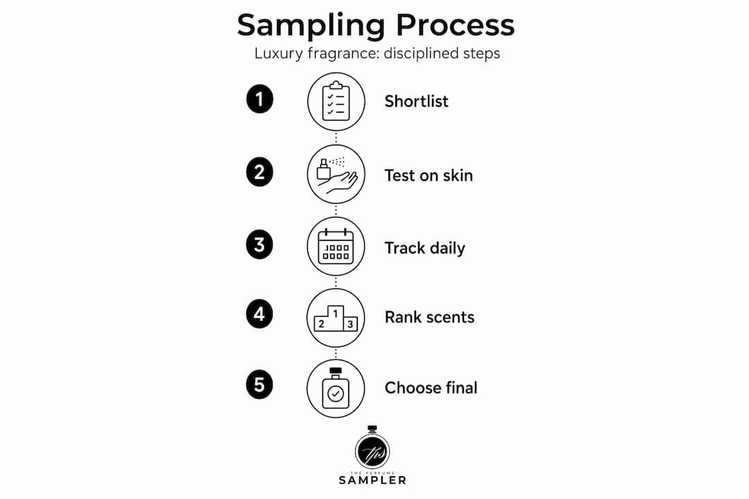 Infographic showing luxury fragrance sampling process steps