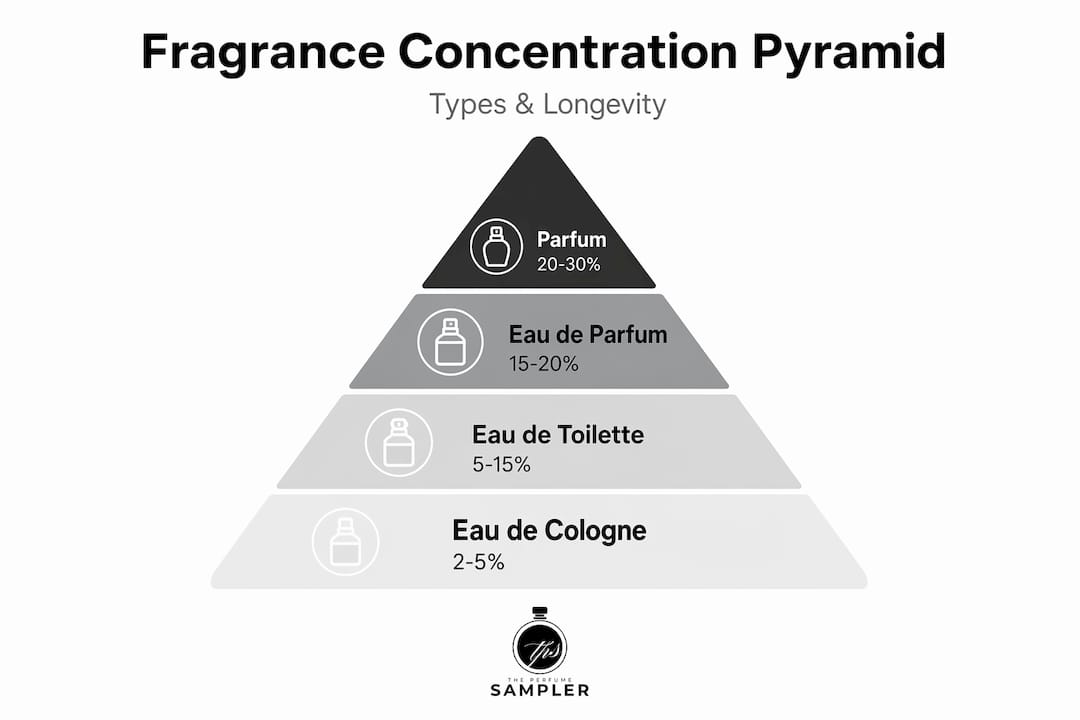 Infographic with fragrance pyramid by concentration