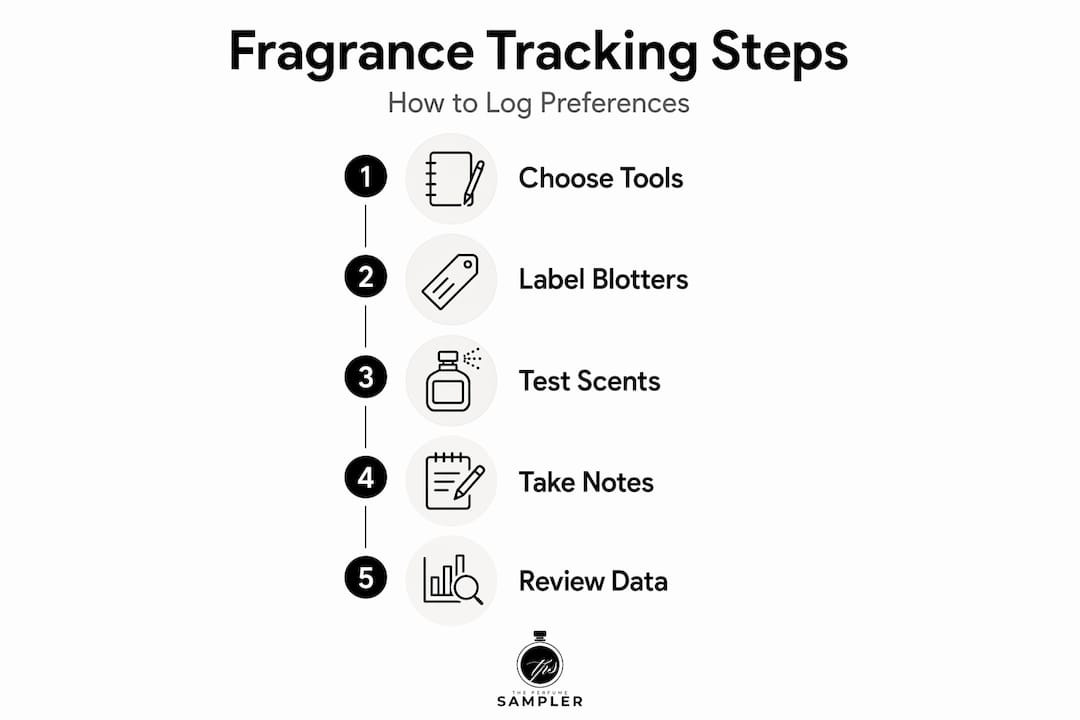 Vertical infographic with five fragrance tracking steps