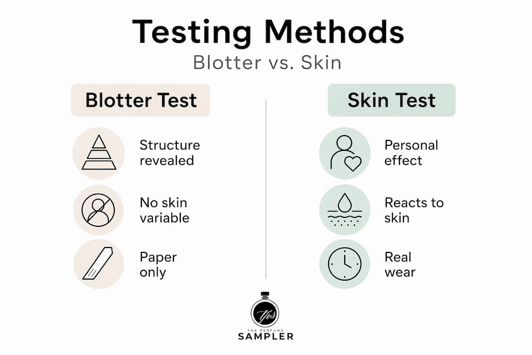 Infographic comparing blotter test and skin test methods