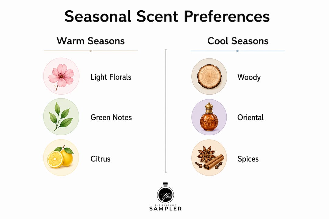 Infographic comparing warm and cool season scent preferences