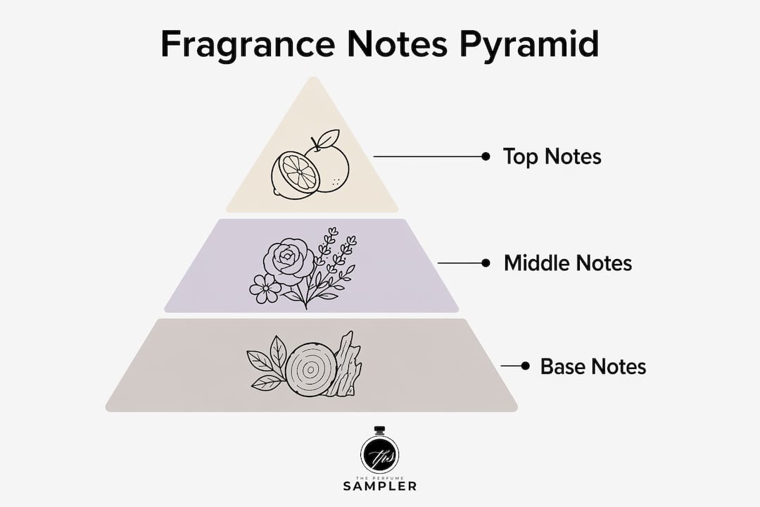 Infographic illustrating fragrance note pyramid