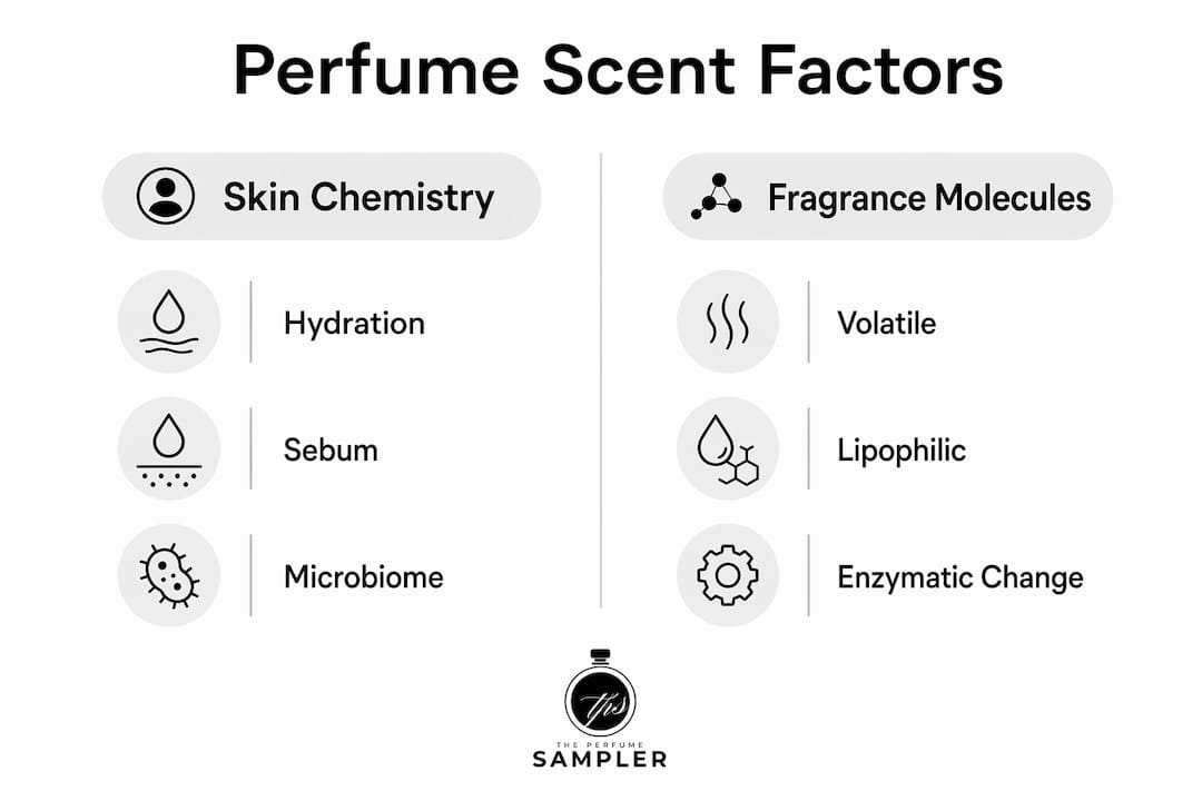 Infographic showing skin chemistry and fragrance molecule factors