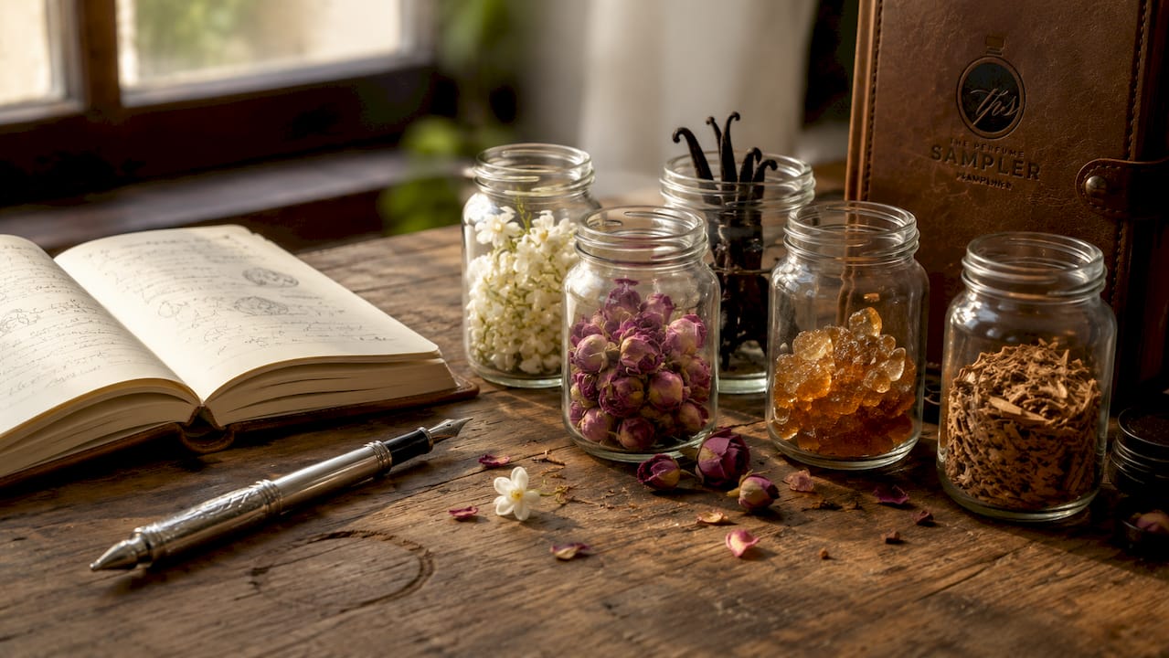 Close-up of fragrance note ingredients and notes