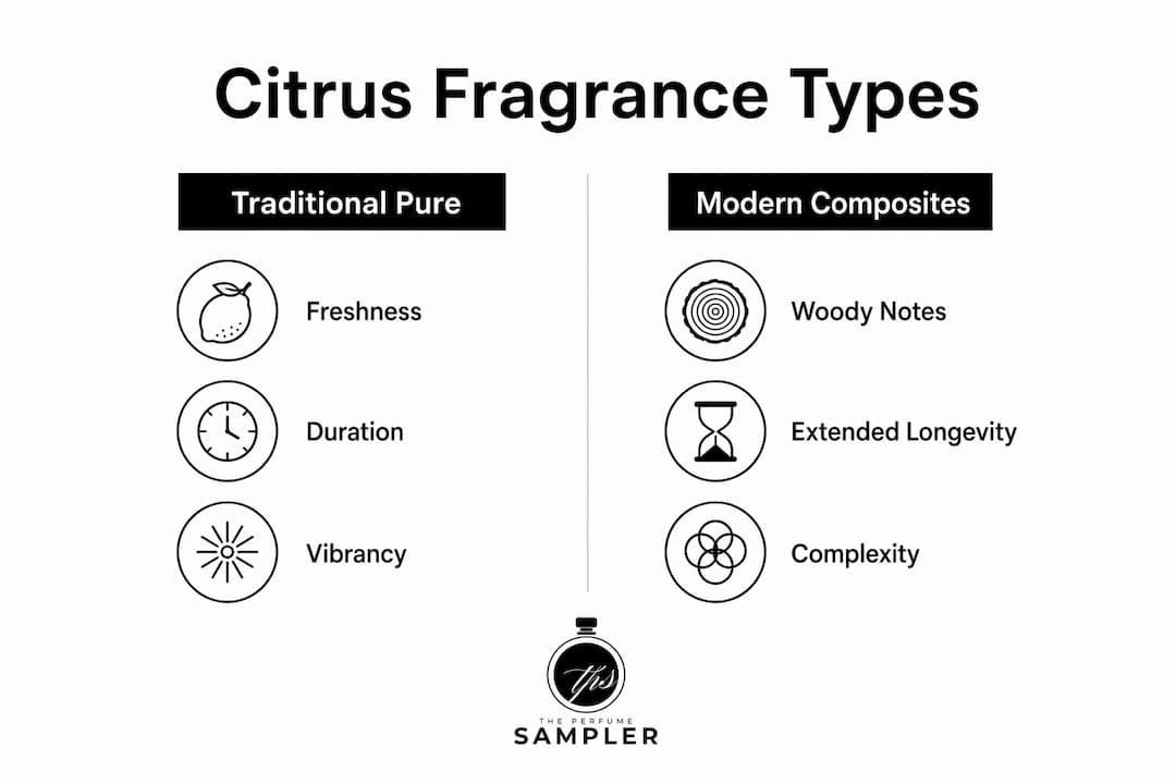 Infographic comparing citrus fragrance categories
