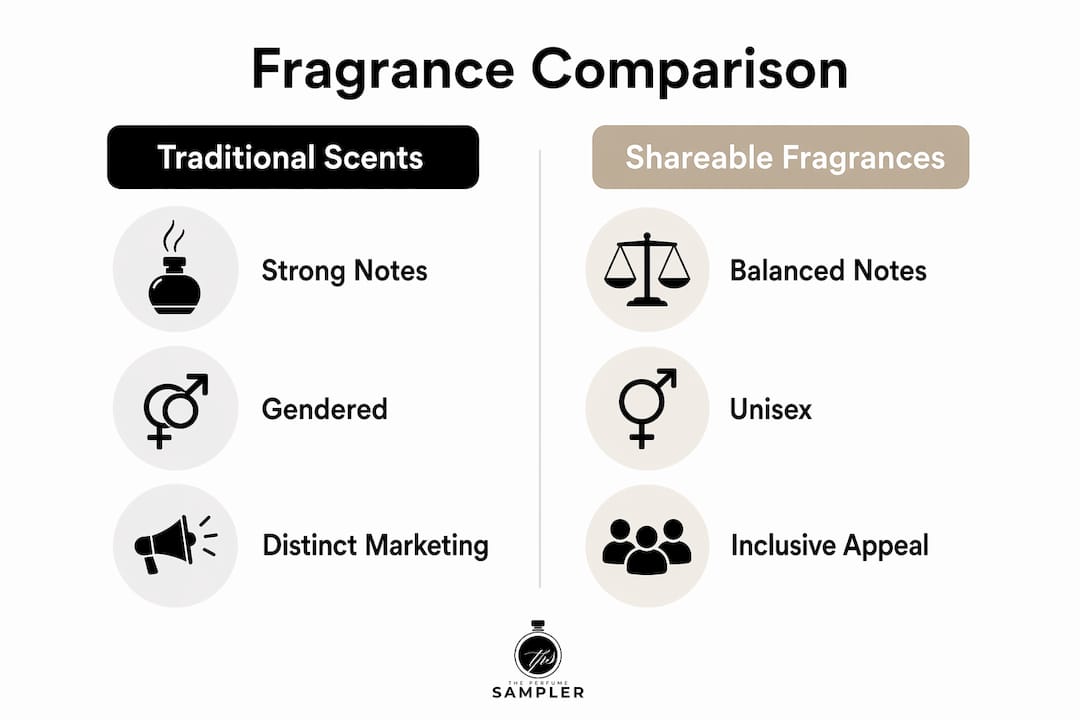 Infographic comparing traditional and shareable fragrances