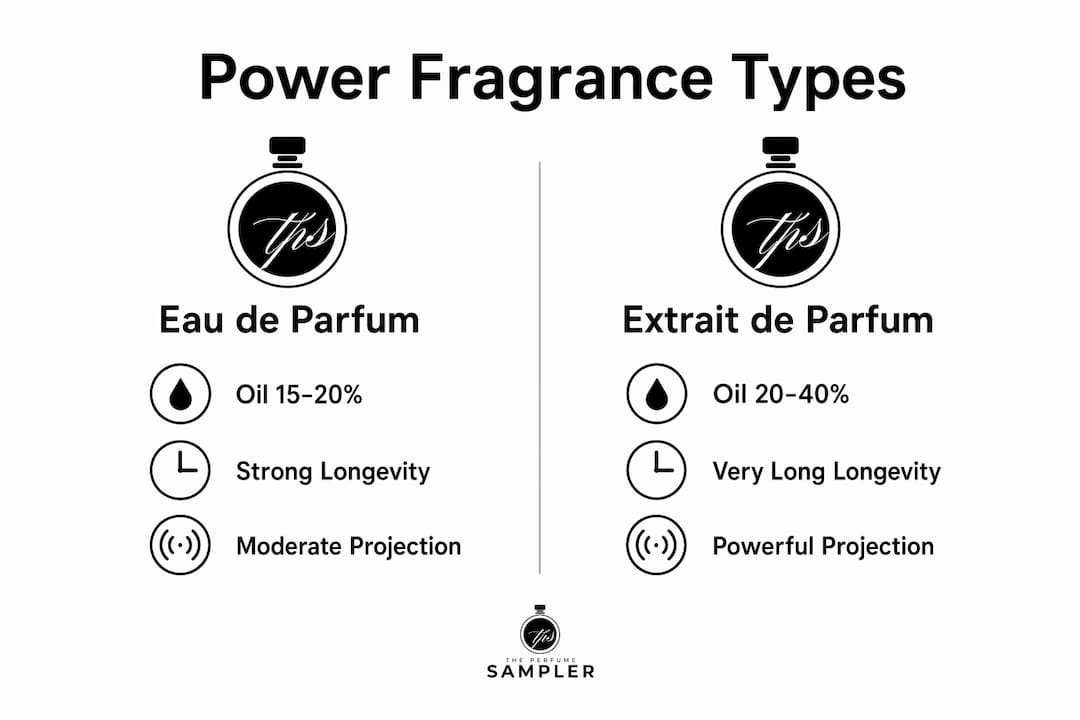 Infographic comparing fragrance types with oil concentration and longevity