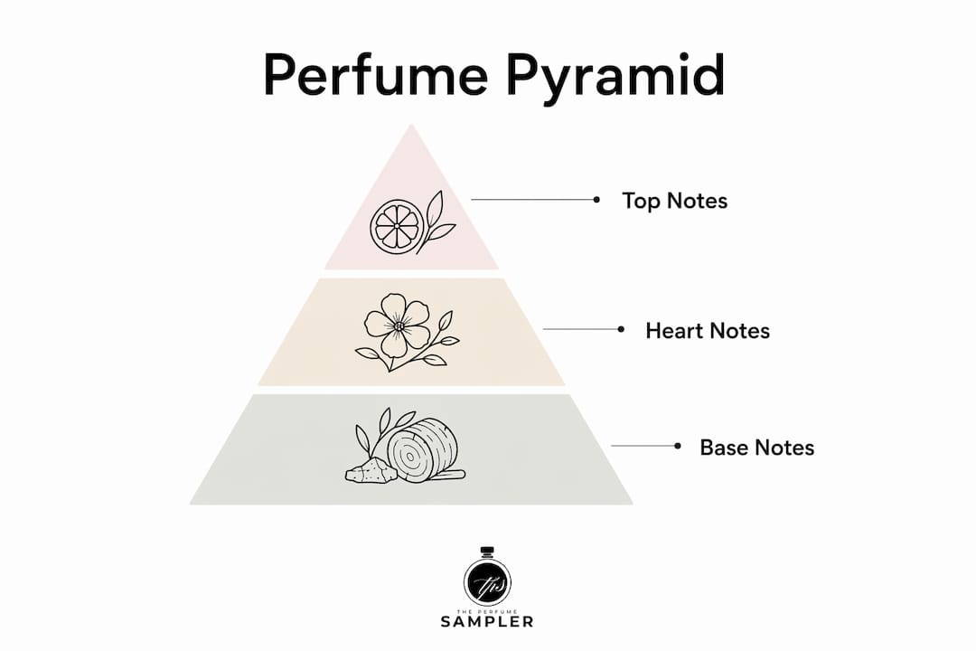 Infographic illustrating perfume pyramid note layers