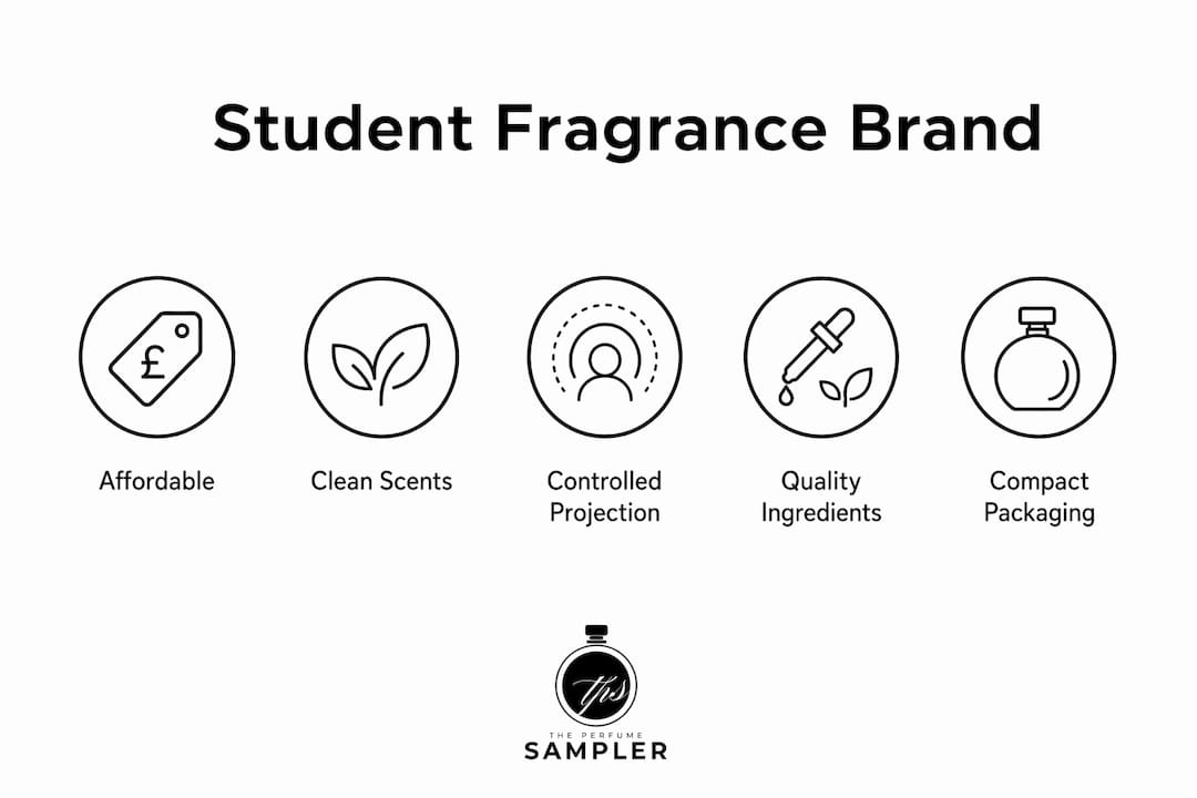 Infographic showing key features of student fragrance brands