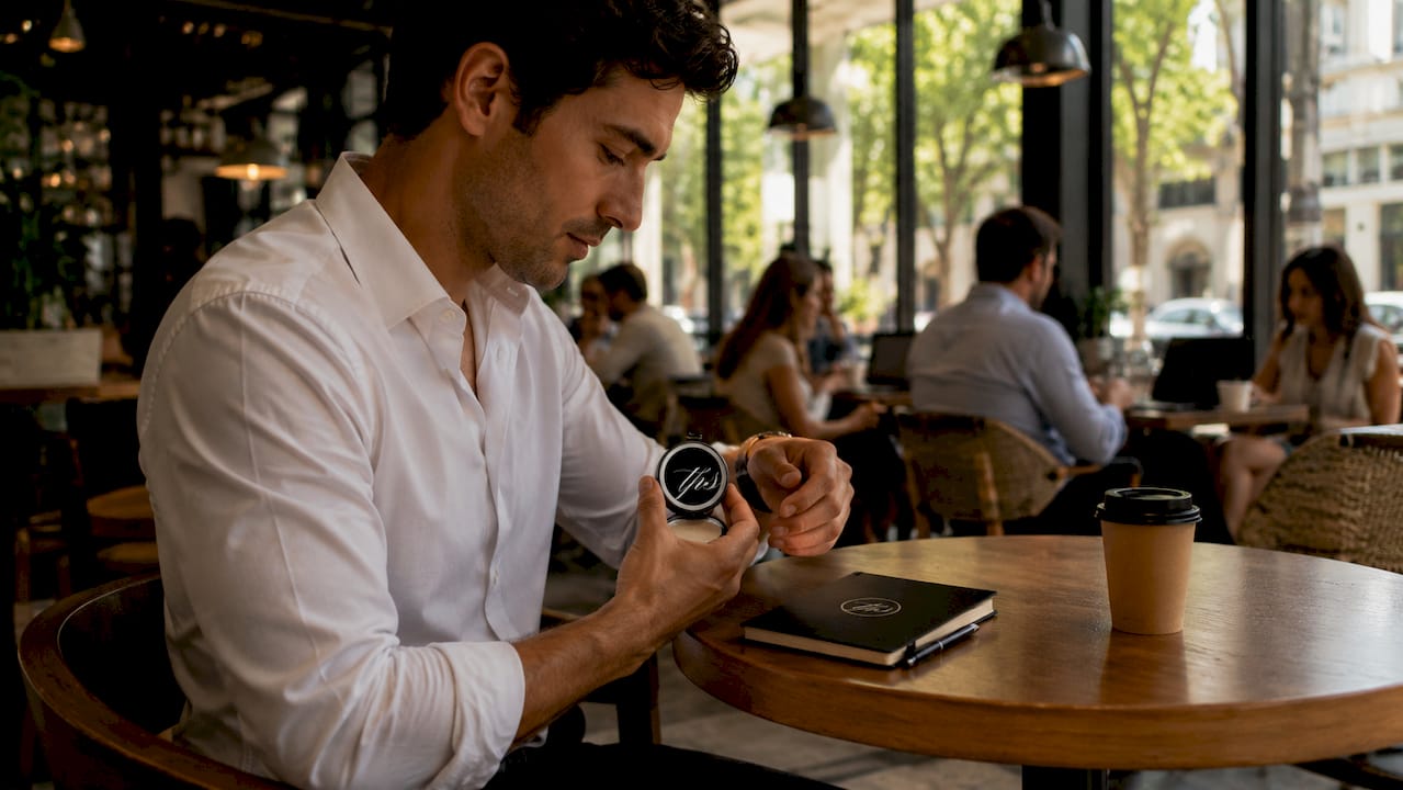Man discreetly refreshing scent at work desk