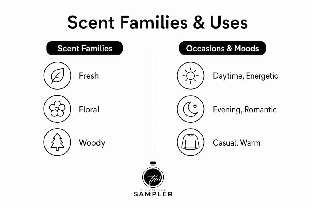Infographic comparing scent families with occasions and moods