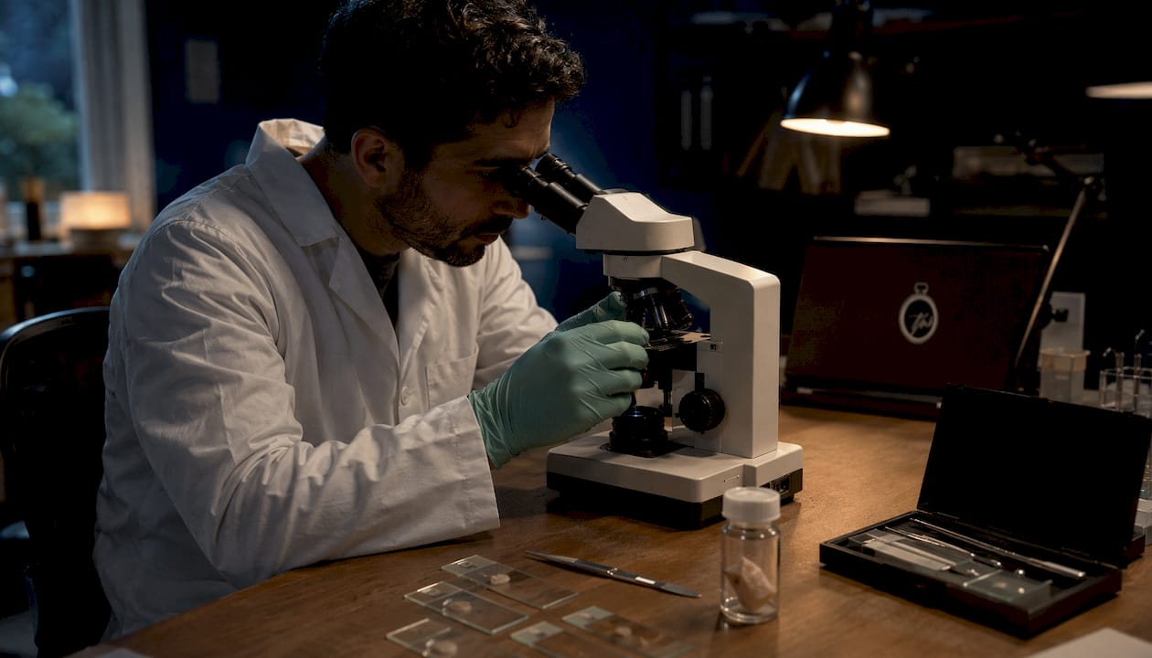 Scientist adjusting microscope with olfactory samples