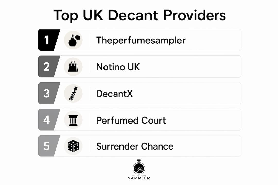 Infographic ranking UK fragrance decant providers