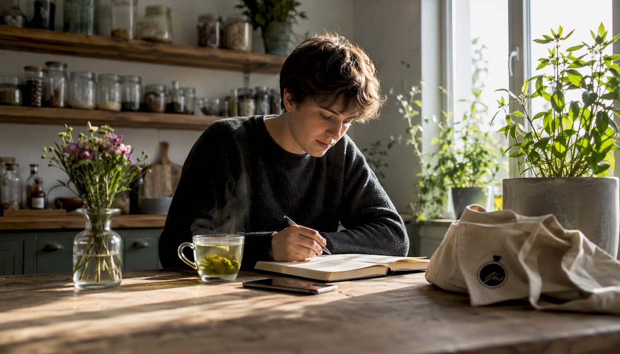 Person at desk researching fragrance trends