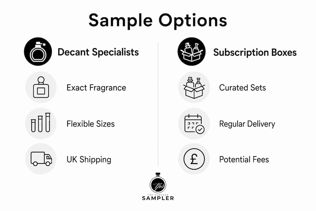 Infographic comparing UK fragrance sample options