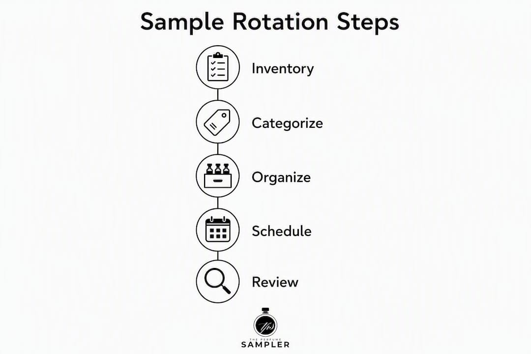 Infographic illustrating fragrance sample rotation steps