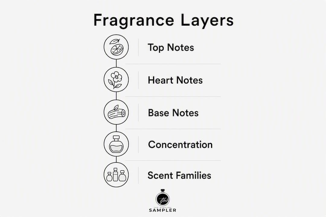 Infographic illustrating fragrance layers and components