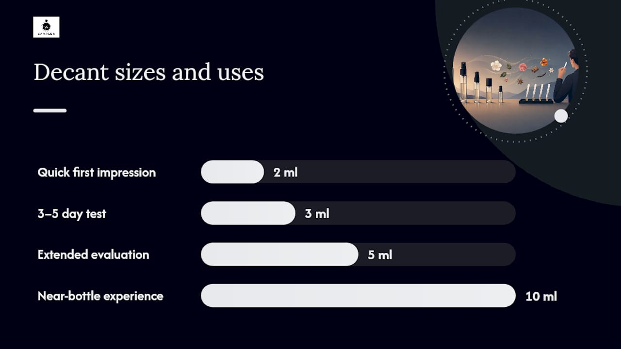 Diagram of decant sizes with use cases