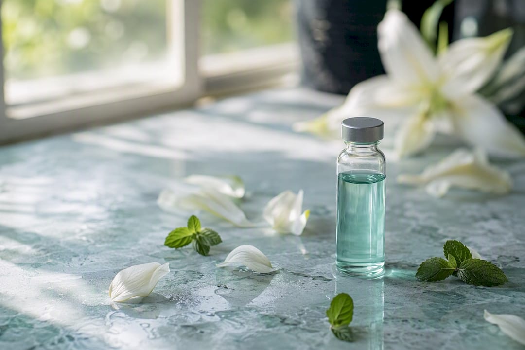 Aquatic floral fragrance materials with decant vial