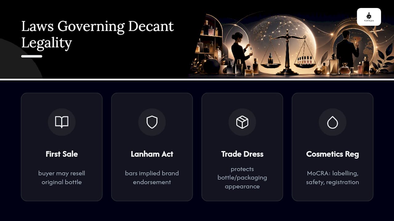 Which laws govern perfume decant legality? — overview diagram