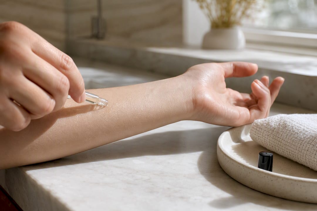 Patch testing fragrance on inner forearm