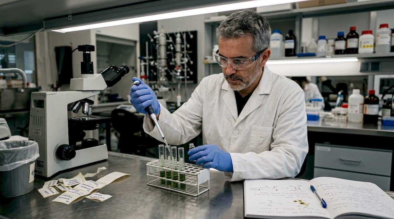 Un especialista lleva a cabo el análisis de una muestra de cannabis en el laboratorio.