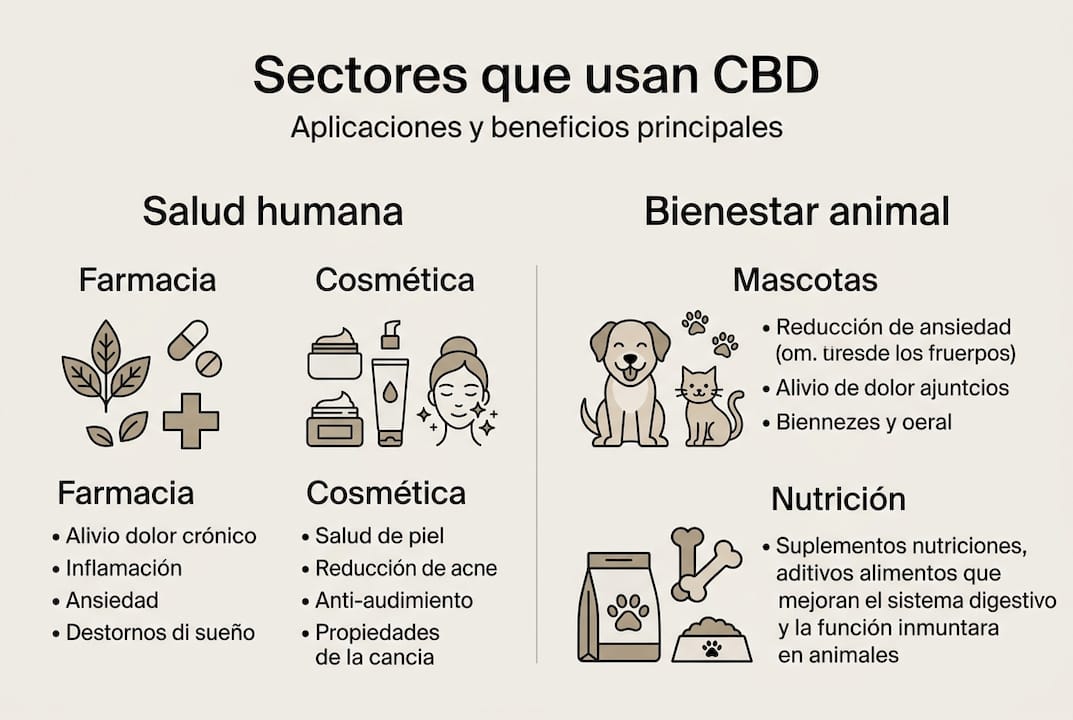 Infografía: principales sectores que aprovechan el CBD y sus beneficios