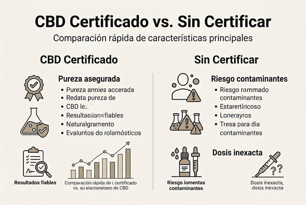 Infografía que muestra las diferencias entre el CBD con certificación y el CBD sin certificación