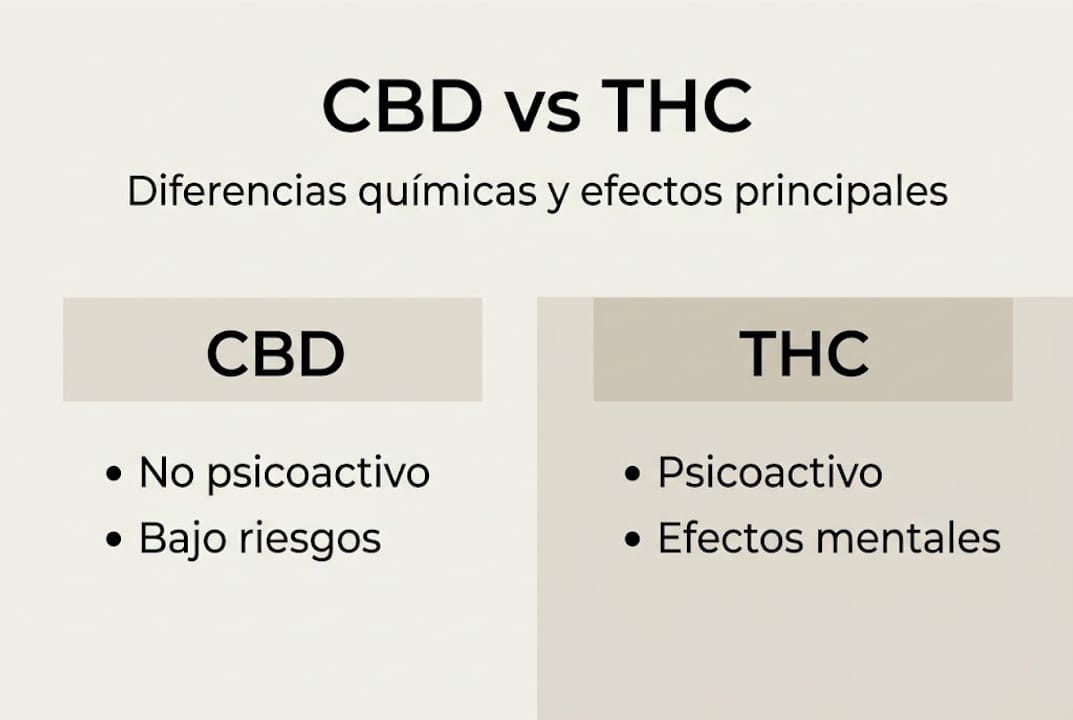 Infografía sencilla que explica las principales diferencias entre el CBD y el THC