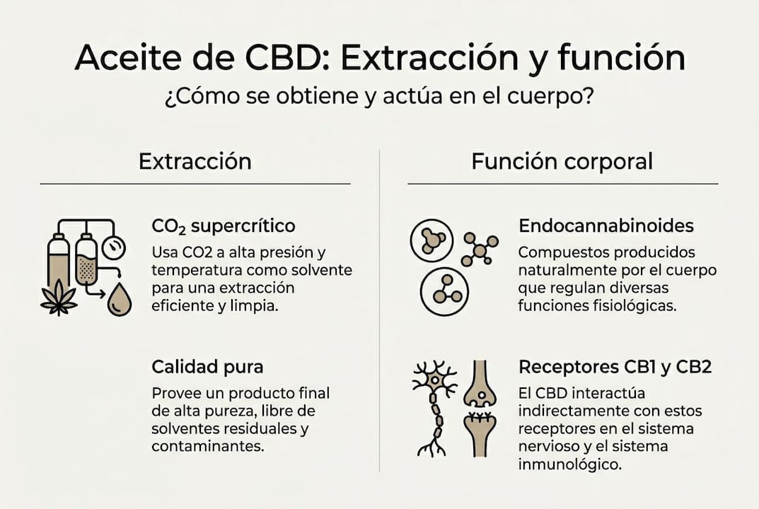 Infografía sobre cómo se extrae el CBD y cuáles son sus efectos